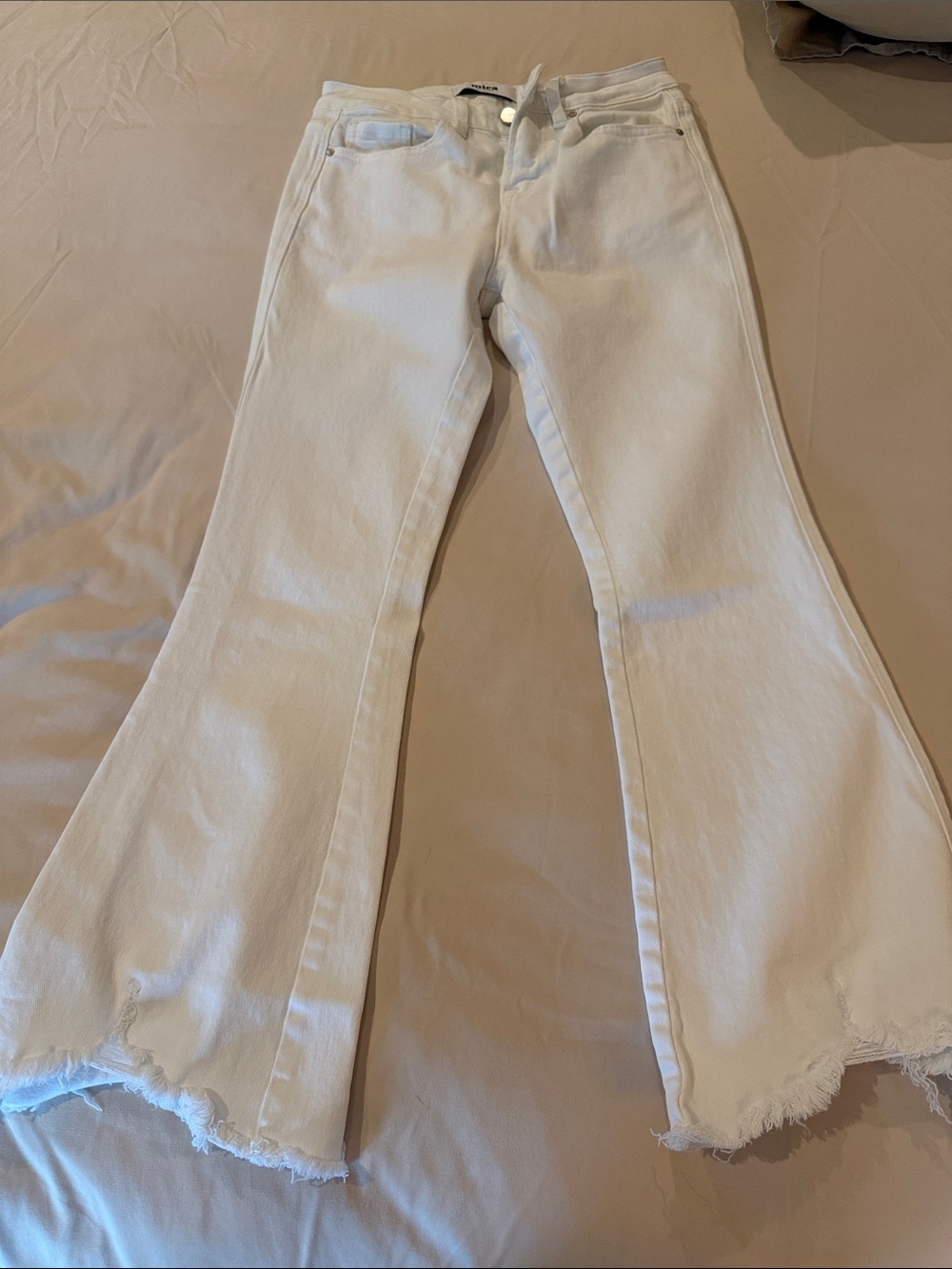 White Flare Jeans with Frayed Hem